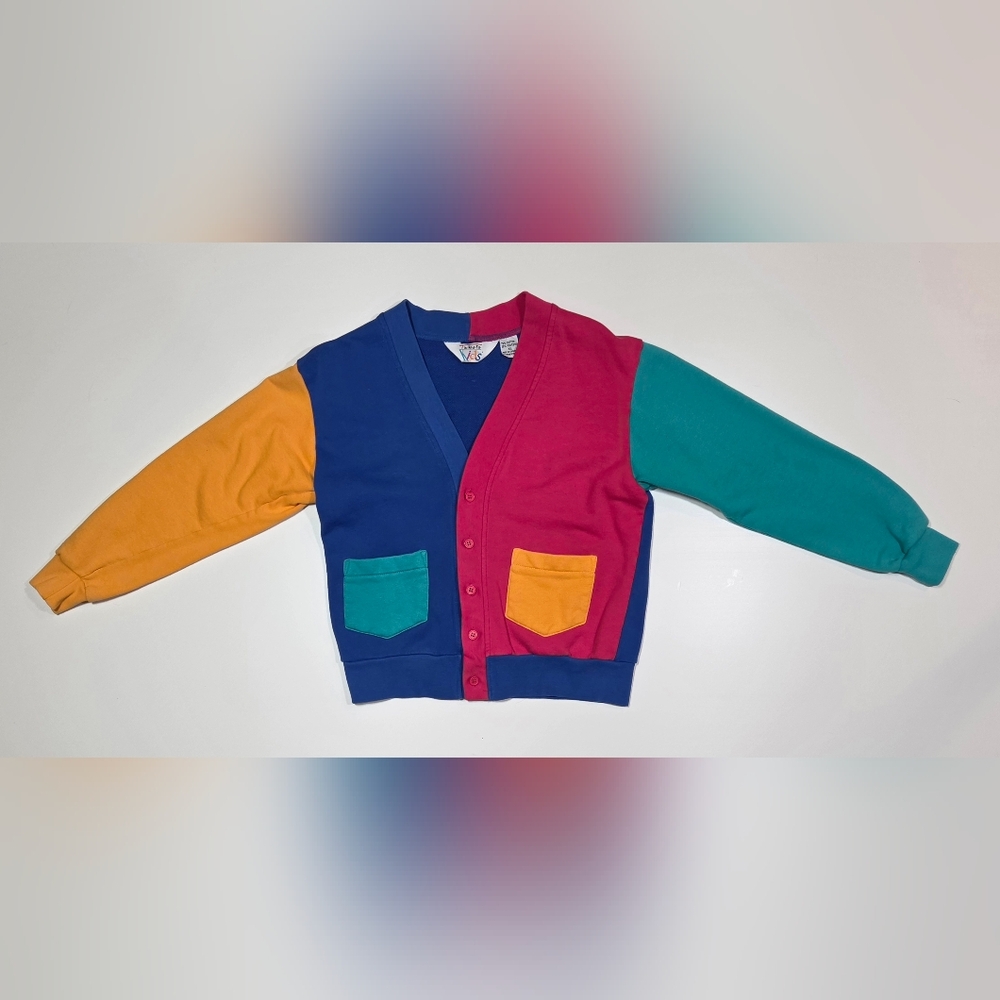 Vintage 90s Kids Colorblock Cardigan Sweater Granny Core Talbot Kids Sz XLRetro